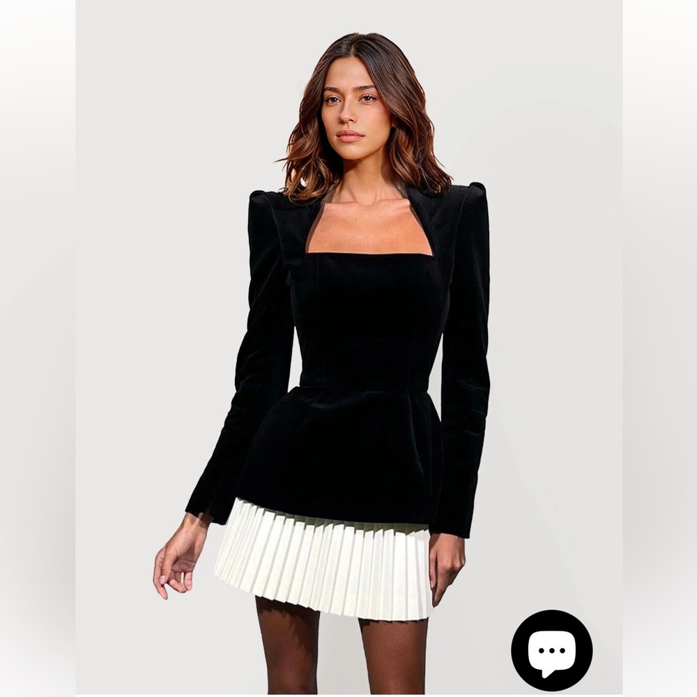 Elegant Black and White Velvet Dress